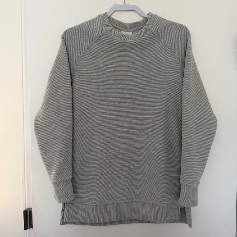 Varley Ribbed Crew Neck Long Sleeve Zipper Detail Gray XSmall
